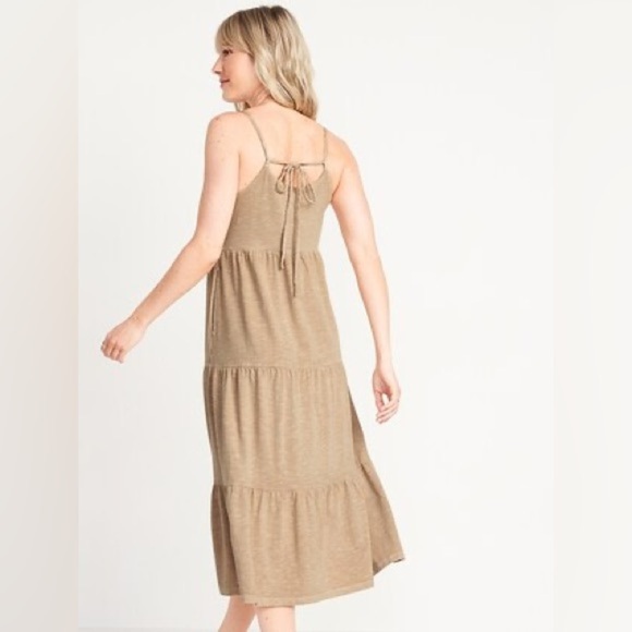 Old Navy Tiered Slub-Knit Midi Cami Swing Dress Beige - Picture 3 of 11